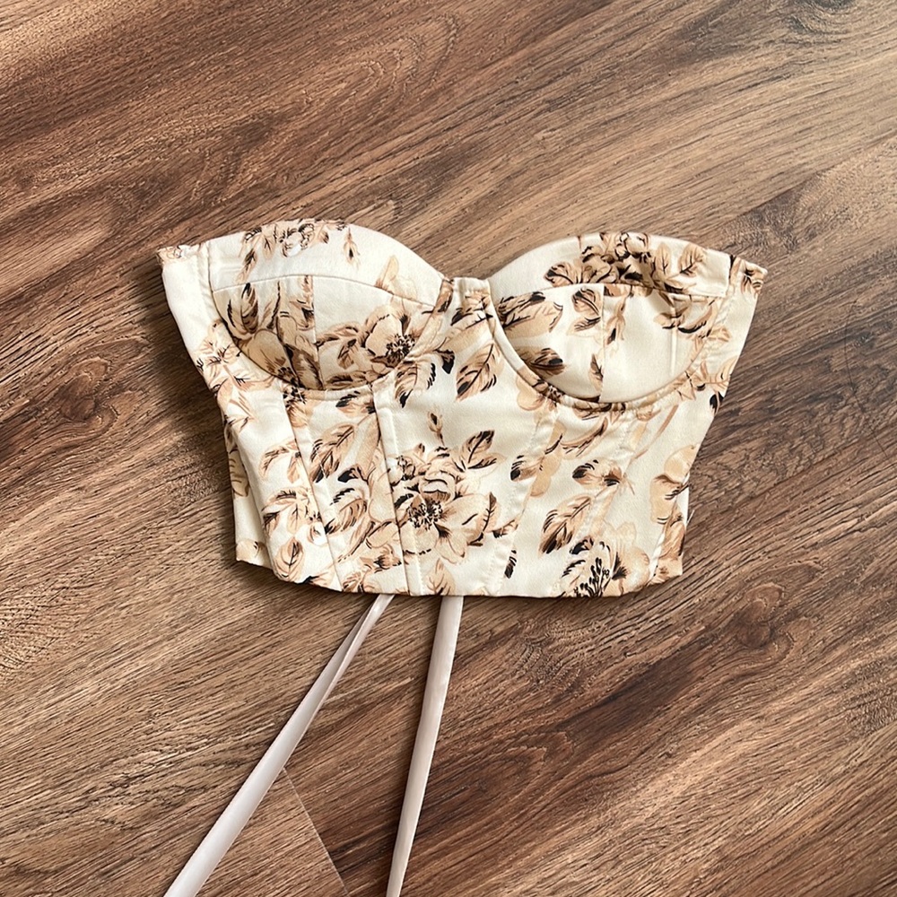 beige / brown crop corset top